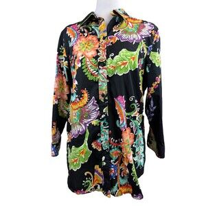 Lauren Ralph Lauren Womens Floral Paisley Button Down Shirt Black Multi Size L